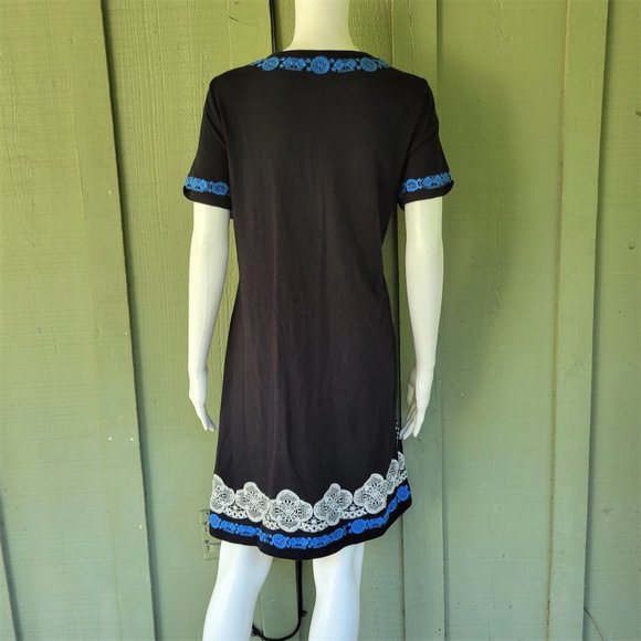 C WONDER Black Cotton Embroidered Dress Medium M - Picture 4 of 5